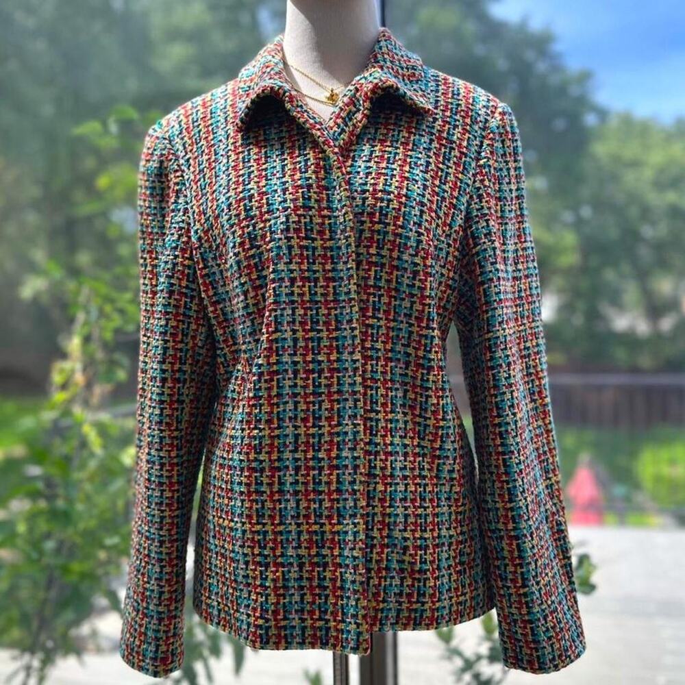 Vintage 90s Coldwater Creek Silk Blend Rainbow Tweed Blazer L